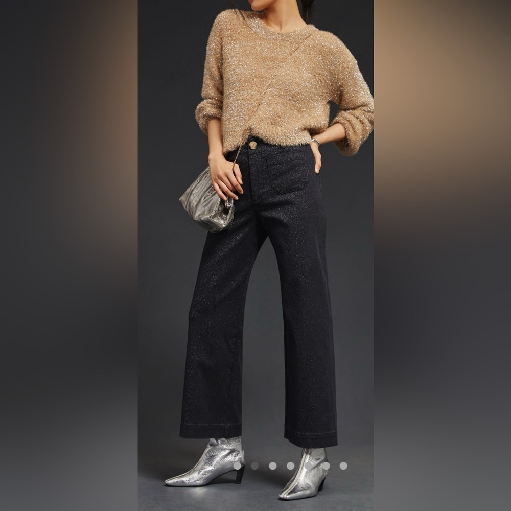 Anthropologie The Colette Cropped Wide Leg Jean: The Sparkle Denim Jeans NWT! - Picture 14 of 16